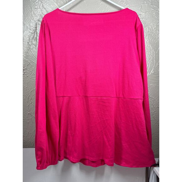 NWT Ava & Viv Shirt Women’s Pink Long Sleeve Sweetheart Tie Neck Plus Aize 2X - Picture 4 of 5